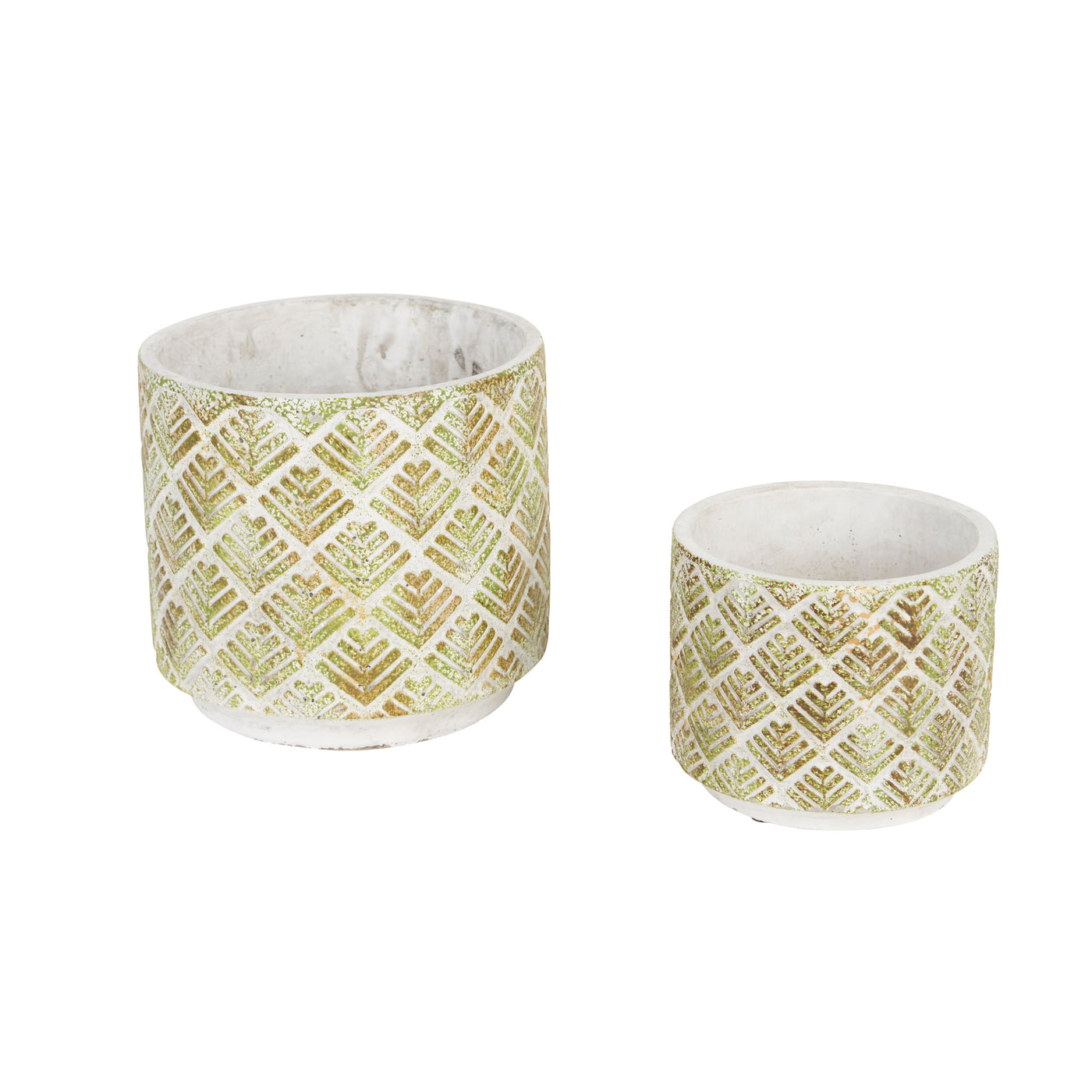 (image for) ABSTRACT GOLD AND WHITE CEMENT FLOWER POT SET/2
