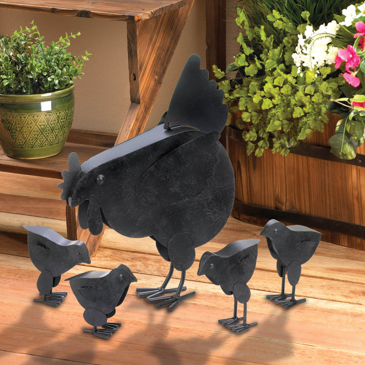 (image for) HEN WITH CHICKS SCULPTURE