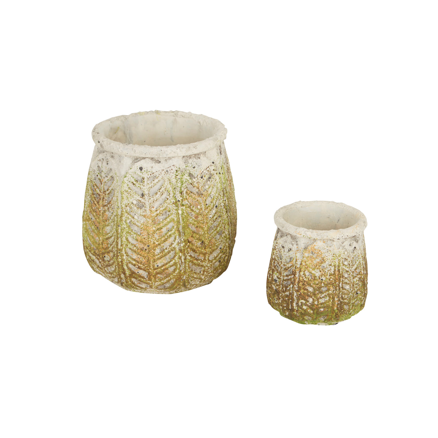 (image for) ANCIENT LEAF CEMENT FLOWER POT SET/2