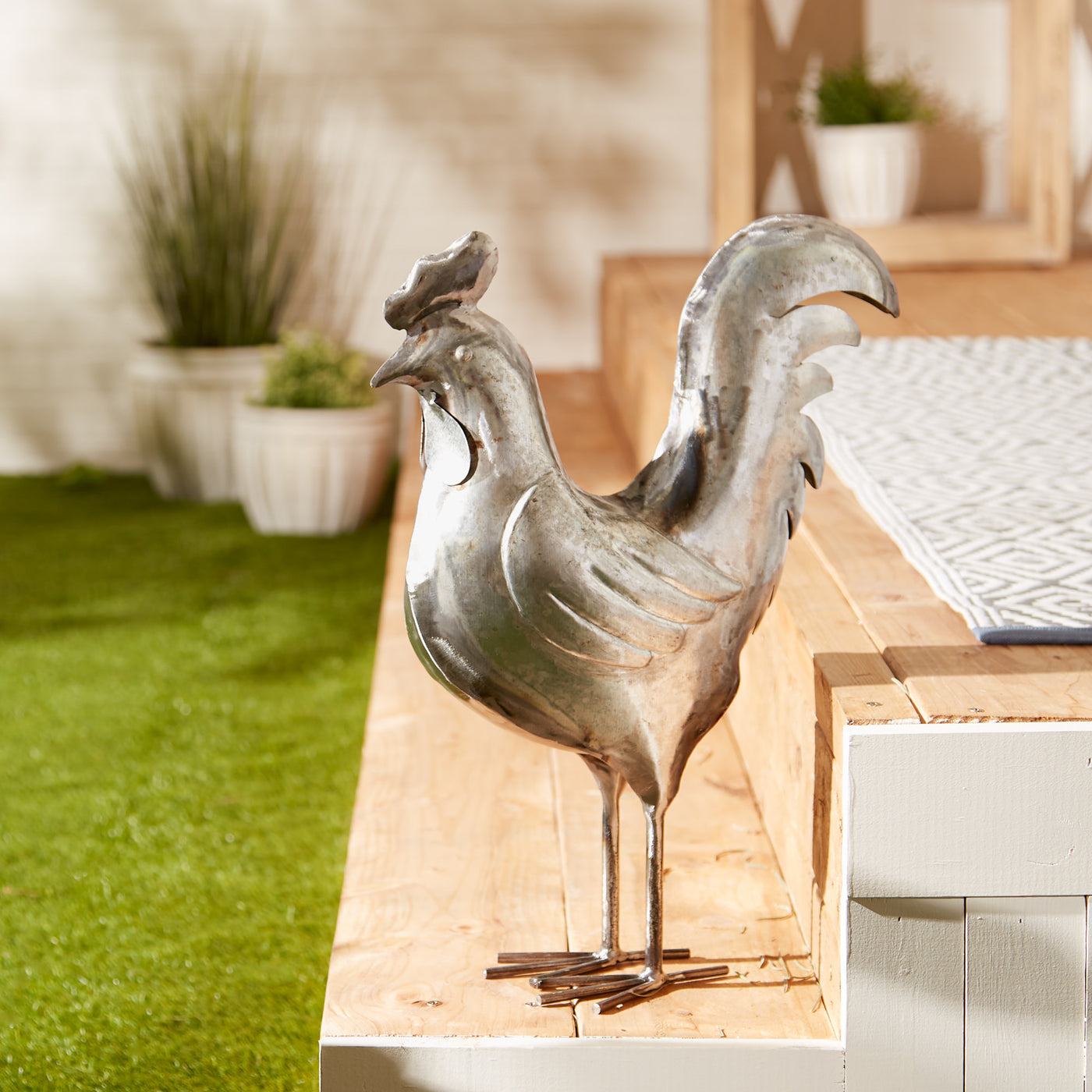 (image for) GALVANIZED ROOSTER SCULPTURE